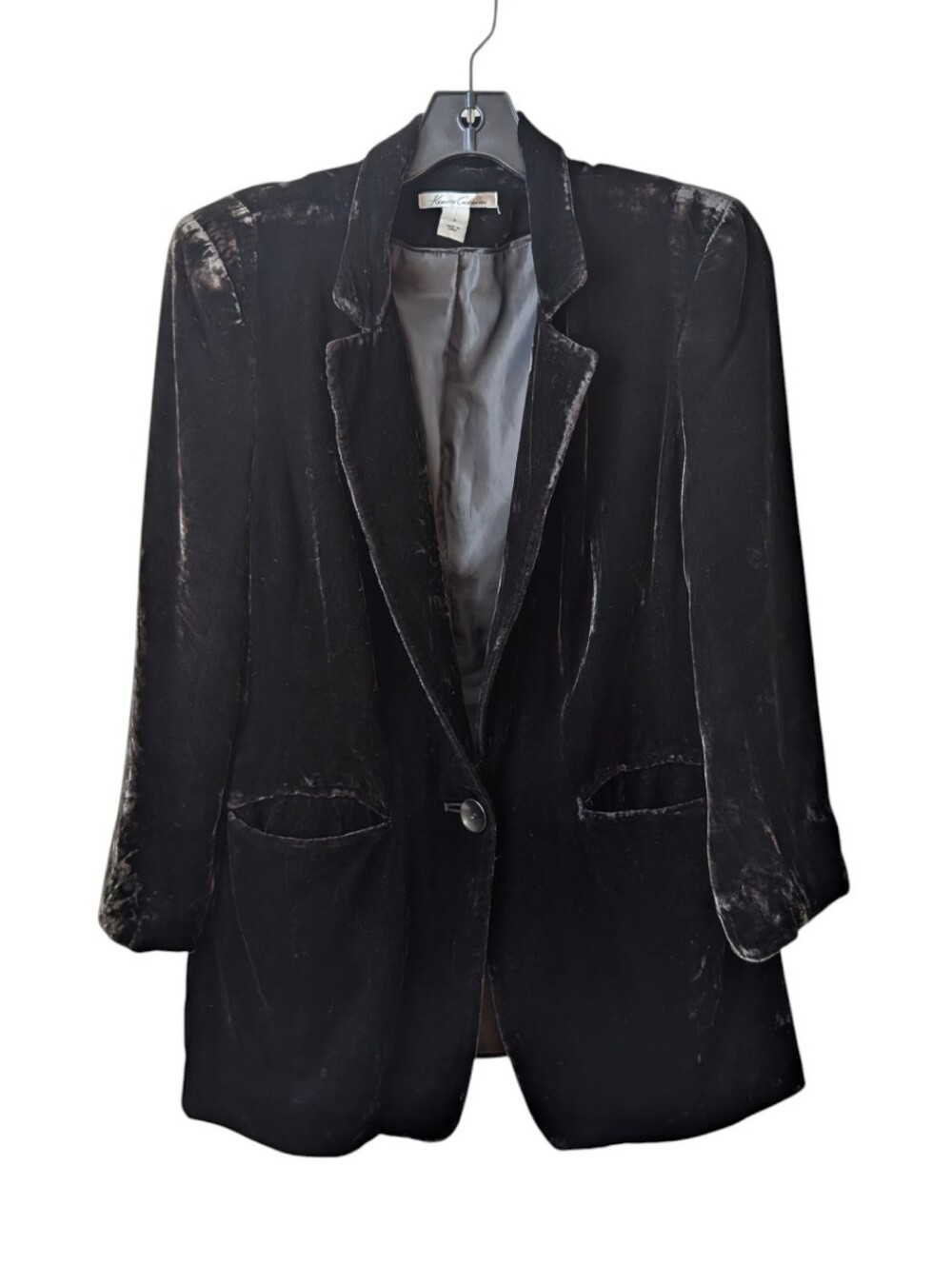 Vintage Kenneth Cole New York Silk Blend Crushed Velvet Blazer Black Size 6